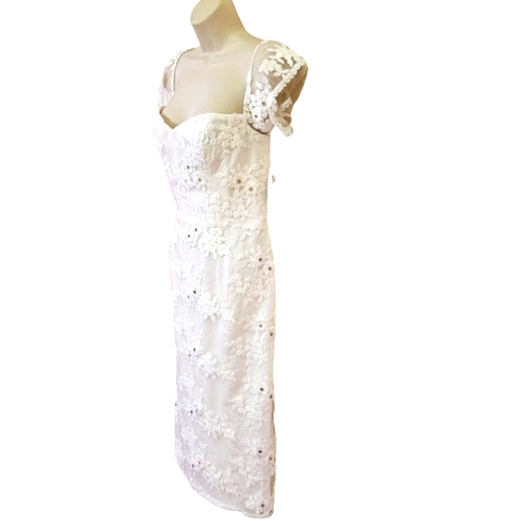 Dress The Population Tara White Gold Embroidered Lace Wedding Dress,Large,NWT - Picture 12 of 16